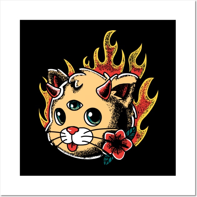 Devil Kitty Cat Tattoo Graphic Wall Art by InkyArt